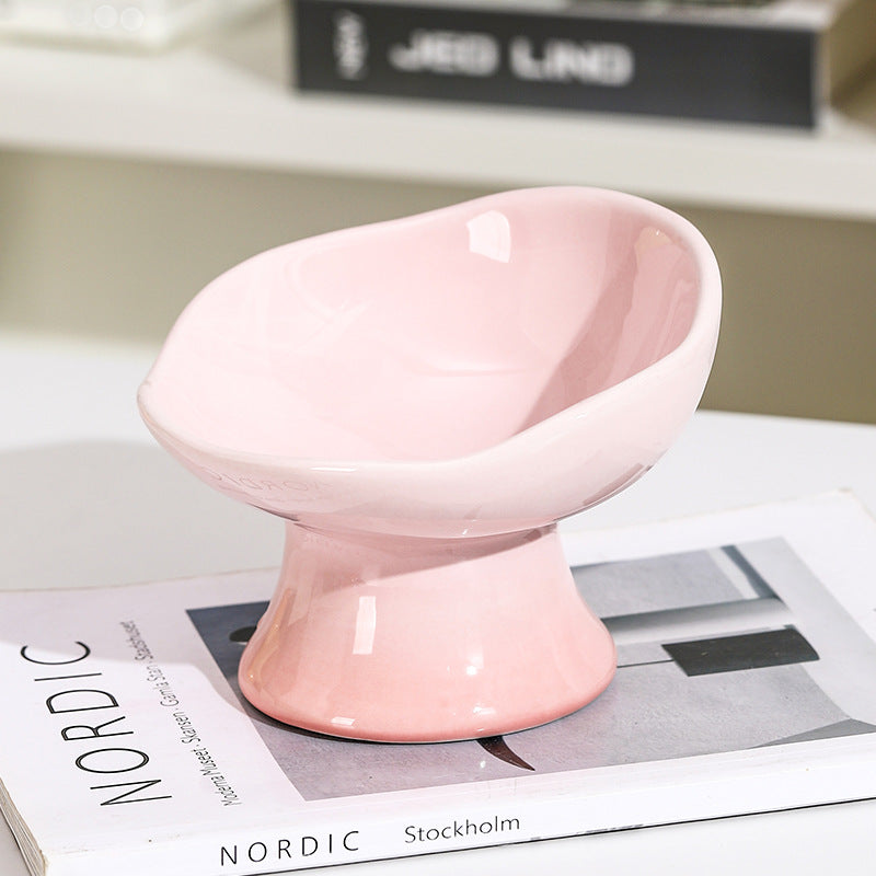 Ceramic Flower  Cat Bowl with Tall Stands Anti Tip
