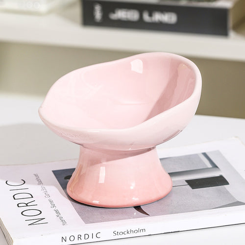 Ceramic Flower  Cat Bowl with Tall Stands Anti Tip