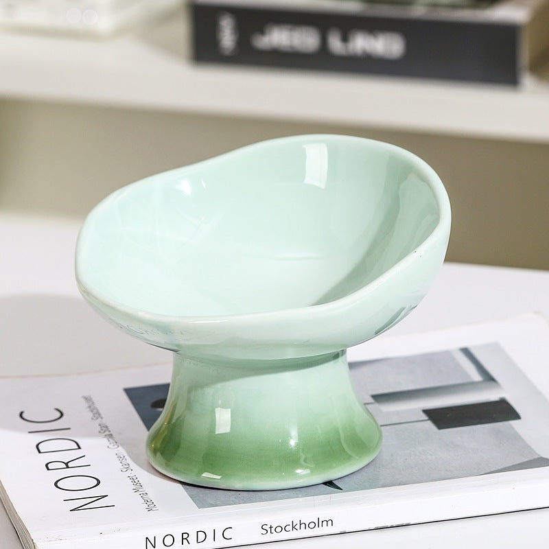 Ceramic Flower  Cat Bowl with Tall Stands Anti Tip